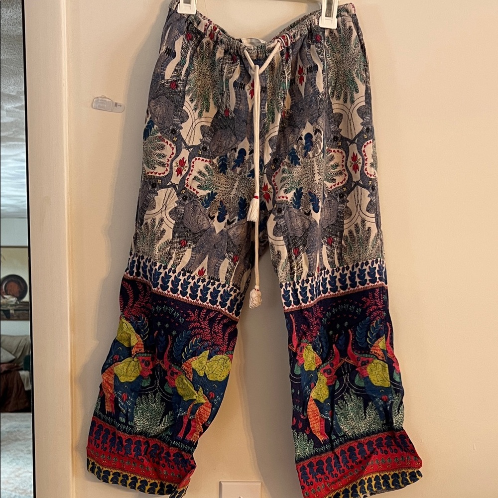 Anthropologie linen pants Boho Elephant Print - XS